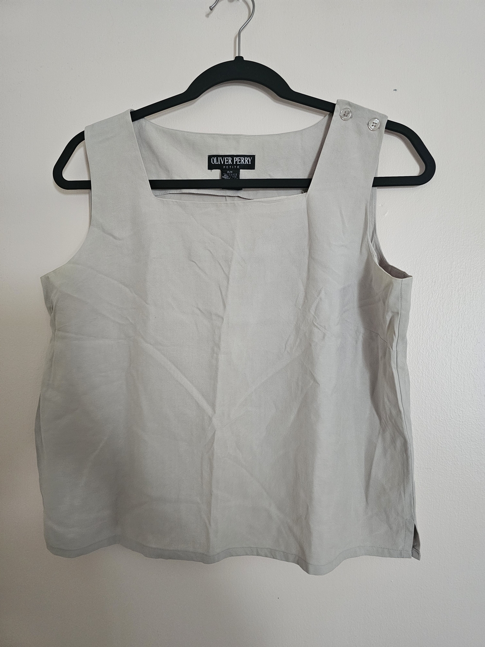 Oliver Perry Petite Medium 100% Silk Light Taupe Sleeveless Square-Neck Top